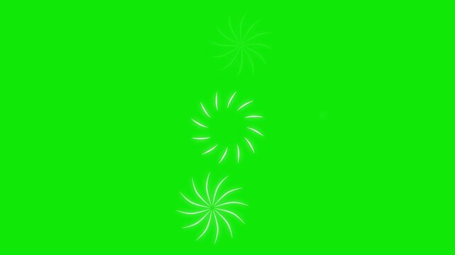Fireworks circle bursting line with shiny glowing  blasts, explosion  ellipse shapes, flat vector cartoon style animation on green screen  motion graphics background in 4K