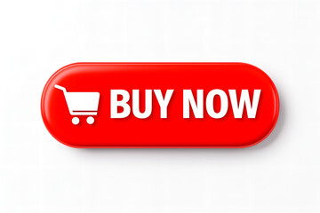 Red buy now button with a shopping cart icon for online purchases and e-commerce.