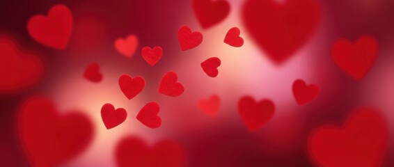 Valentines day background banner - abstract panorama background with red hearts - concept love