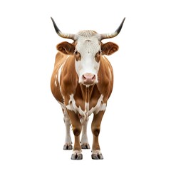 Brown and White Cow Standing Isolated on White Background