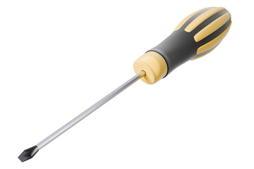 Fototapeta premium 3d flathead screwdriver icon. repair tool concept. minimal cartoon hand tool equipment symbol for diy tutorial and repair service. isolated on white transparent background. 3d render.