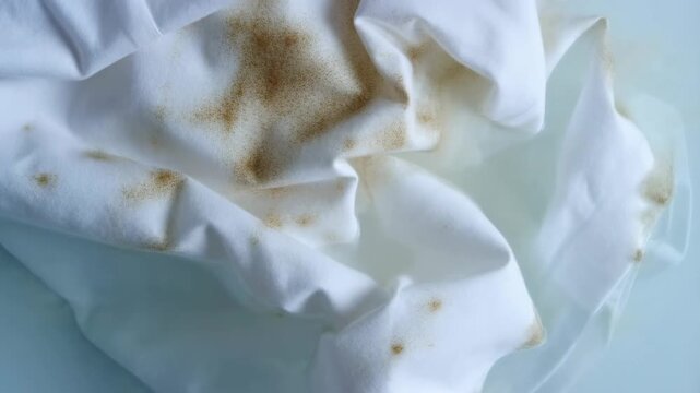 Fabric stain spread and absorption sequence on white cloth