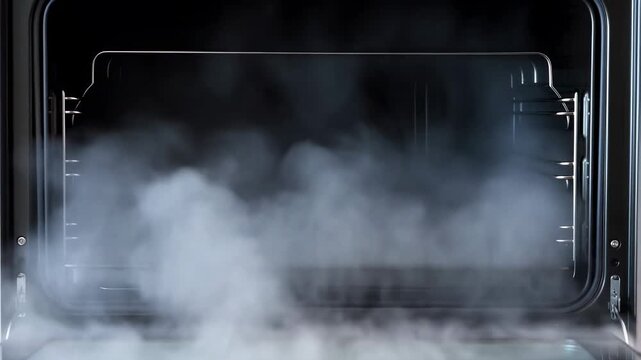 Smoke filling an open oven: kitchen safety and maintenance concerns illustrated