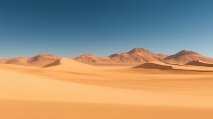 A vast empty desert landscape stretching endlessly under a clear blue sky.