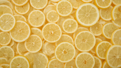 Lemon slices neatly arranged, symbolizing freshness and abundance. Perfect for food and beverage concepts, backgrounds, or summer themed designs.