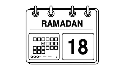 Calendar marked with Ramadan on the 18th day viewed from a straightforward perspective