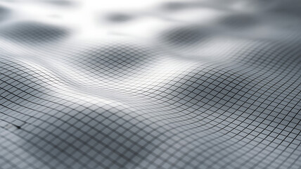 Abstract, flowing surface rendered in 3D with a grid pattern, illuminated by soft light creating undulating waves and a sense of depth.