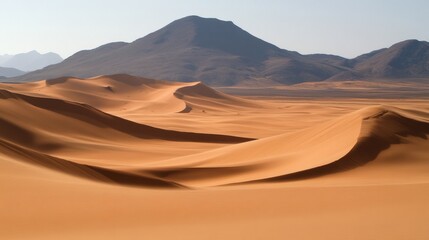 Naklejka premium A sparse desert with occasional cacti dotting the endless sand dunes.