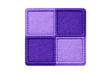Purple felt fabric square with checkered pattern and stitched edges, soft textile patch for craft projects