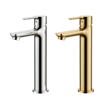 Modern bathroom faucets in silver and gold tones sleek design isolated on transparent background