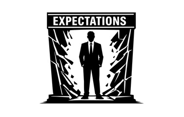 Silhouette of a businessman breaking through barriers with high expectations