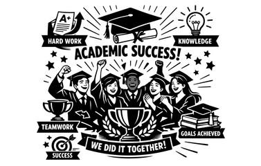 Diverse graduates celebrating academic success with trophies and medals