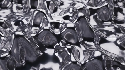Macro 3D abstract metallic liquid texture with silver shimmer