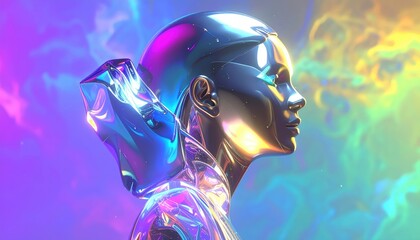 Cinematic 3D Crystal Structure with Liquid Metal Reflections and Colorful Nebula.