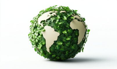 Green earth globe covered in leaves ecology environment concept illustration
