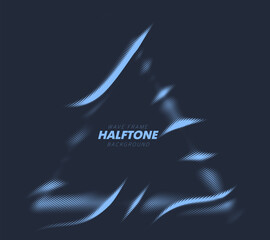 Abstract vector torn halftone fluid wavy triangle frame. Scratched dotted pop art dynamic frame.