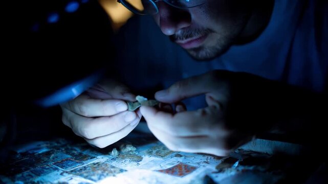 Medium shot capturing a researcher examining ceramic components under bright light focusing on brittle fractures and surface erosion after prolonged use.