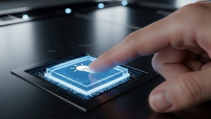 Index finger reaching to activate digital control symbolizing innovation and technology