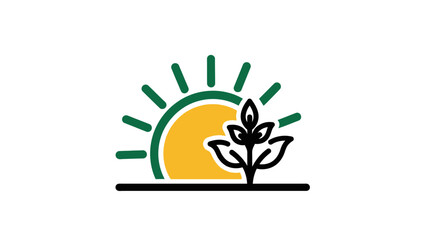 Simple Line Art Plant and Sun Icon.