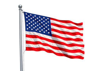 Fototapeta premium United states of america flag waving on a flagpole, stars and stripes symbolizing patriotism and national identity, transparent background