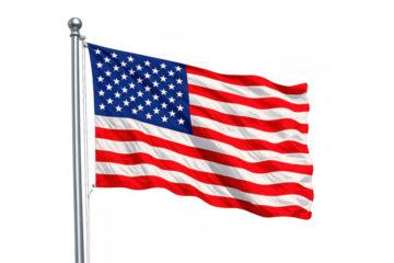 United states of america flag waving on a flagpole, stars and stripes symbolizing patriotism and national identity, transparent background