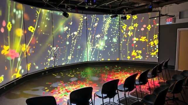multimedia room with colorful projection