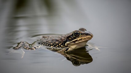 Obraz premium Alligator swimming in murky water surface.