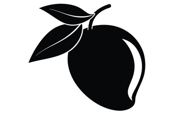 Minimalist Black and White Mango Fruit Silhouette Vector on White Background © kanchanrani