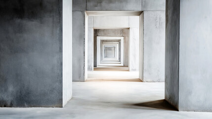 Abstract corridor forming an infinite tunnel with repeating concrete framework and vanishing point perspective