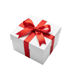 White gift box with red bow isolated on transparent background