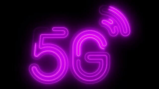 Glowing neon text 5G WIFI wireless, internet connection icon 5g application communication computer computing connection data. 5g neon, antennae, app, 