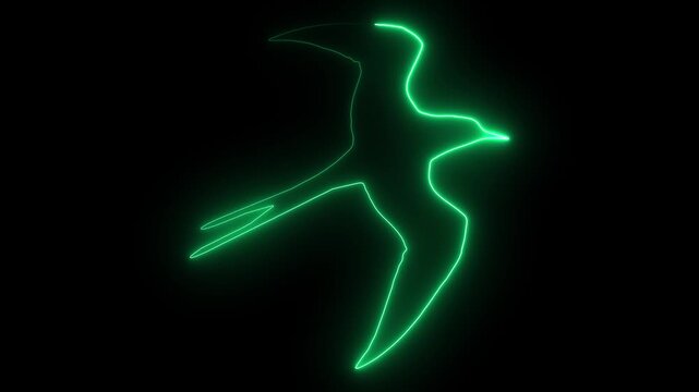 Self drawing animation one continuous line draw, logo, flying bird, swallow , neon purple luminous sign. animation,