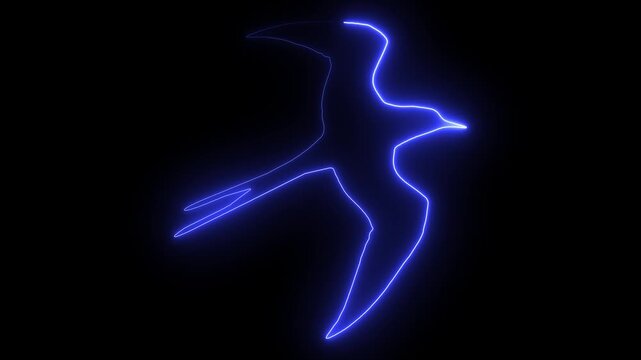 Self drawing animation one continuous line draw, logo, flying bird, swallow , neon purple luminous sign. animation, abstract, animal, 