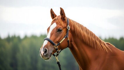 Brown Horse with White Marking Portrait.