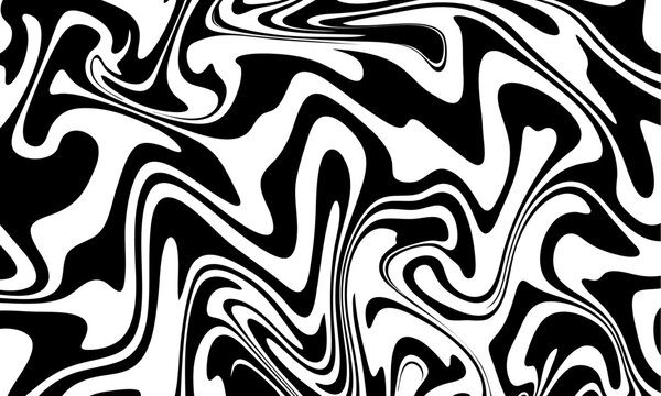 A black and white overlay contour showcases waves, swirls, and twisted patterns in a trendy retro psychedelic style, producing a