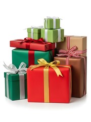 Obraz premium Colorful Wrapped Gifts Stacked on White Background