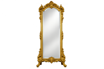 Ornate gold floor mirror, vintage rococo furniture with decorative baroque frame, luxury antique interior design element