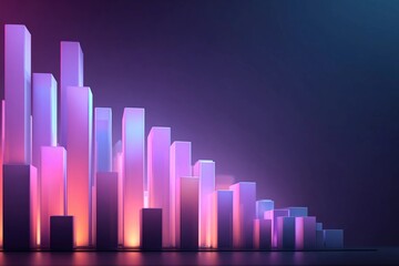 Colorful bar graph displays data trends with colorful lighting against a dark background at night