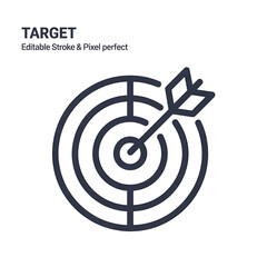 Line Art Icon of a Target with Arrow, Representing Goals, Focus, and Accuracy