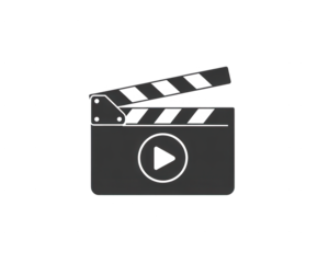 Clapperboard with play button icon isolated on transparent background