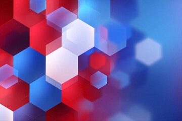Colorful hexagons form an abstract design with shades of red, blue, and white in a simple geometric layout