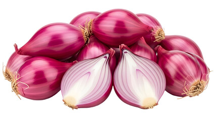 Fresh red onions isolated on transparent background for culinary use