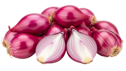 Fresh red onions isolated on transparent background for culinary use