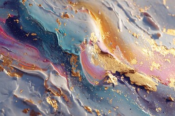 Colorful fluid art with gold details created in an abstract style for visual impact and creative expression