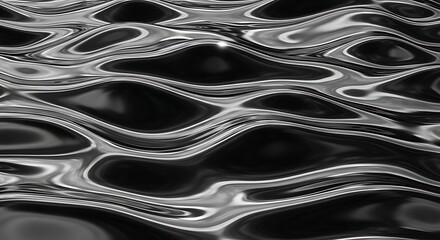 Obraz premium A close-up view of a dark, glossy liquid surface with intricate, reflective ripples and waves creating an abstract, mesmerizing pattern.