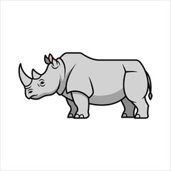 Fototapeta premium Rhino standing isolated on white background, gray cartoon illustration