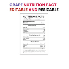 Nutrition facts label for grape nutrition information displayed on a white background