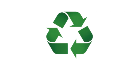 Green universal recycling symbol or logo, isolated on transparent background.