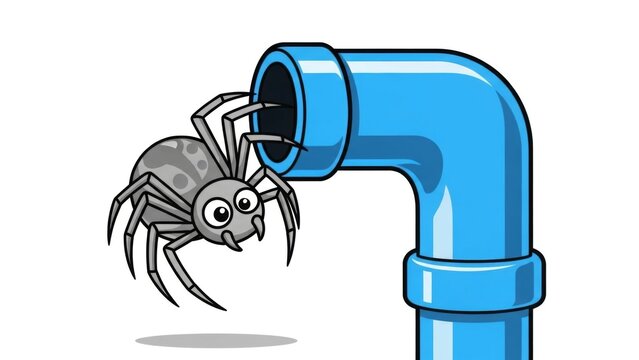 Cartoon Spider on Blue Pipe Illustration