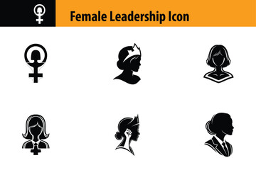 Female leadership icons set, International Women's Day